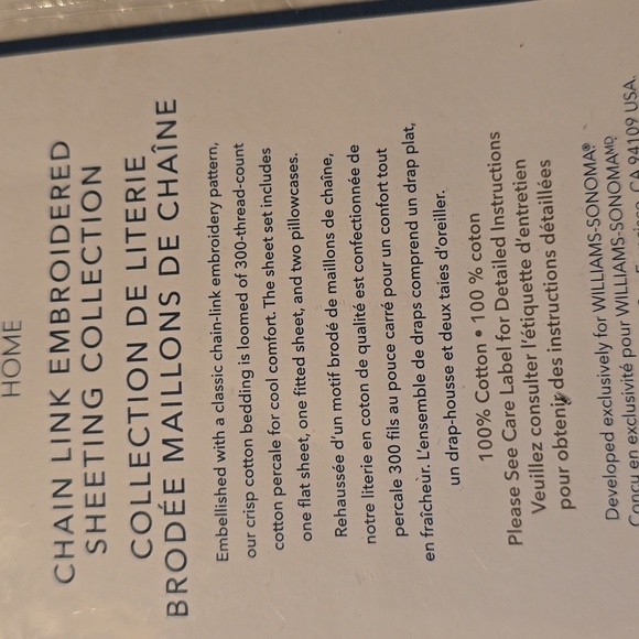 Williams Sonoma Chain Link White Embroidered Luxurius Italian King Sheet Set - Picture 4 of 7